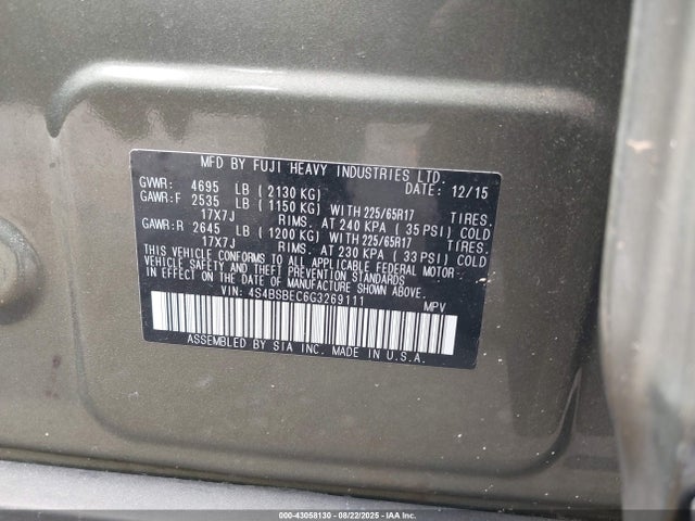 4S4BSBEC6G3269111 Subaru 2.5l u6