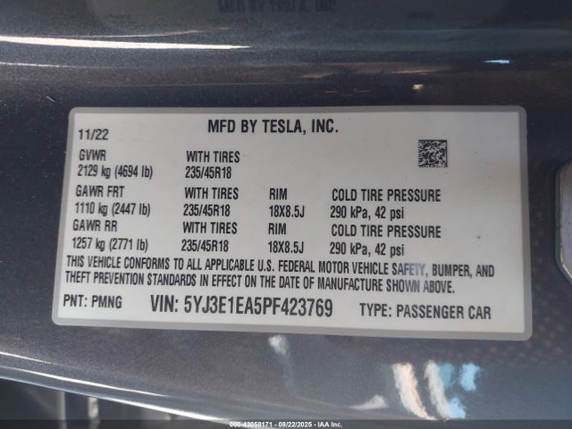 2023 TESLA MODEL 3 5YJ3E1EA5PF423769 Photo 8