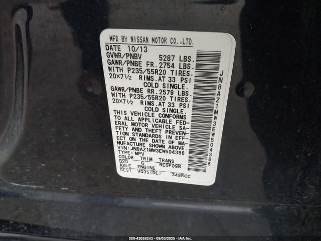 JN8AZ1MW3EW504386 Nissan 2014