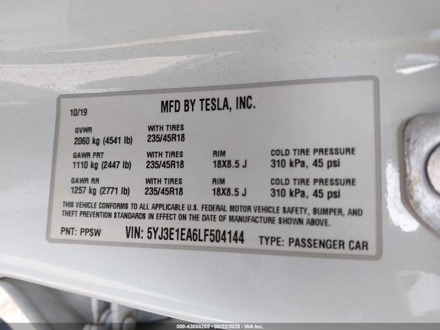 2020 TESLA MODEL 3 5YJ3E1EA6LF504144 Photo 8