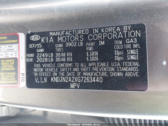 Продажа на аукционе авто 2016 Kia Soul, vin: KNDJN2A2XG7263440, номер лота: 43058326