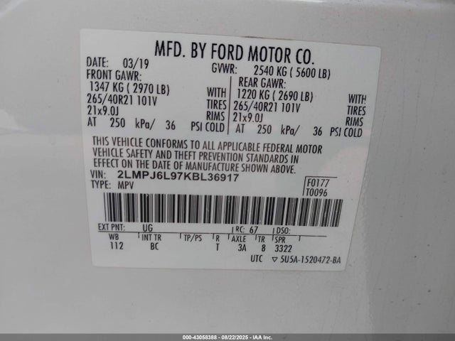 2LMPJ6L97KBL36917 Lincoln 2.0l gtdi