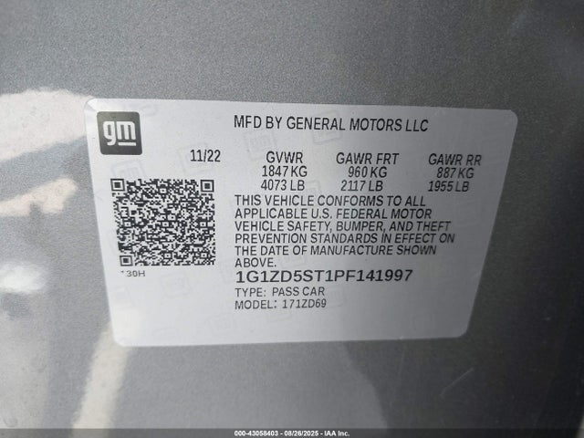 1G1ZD5ST1PF141997 Chevrolet lfv