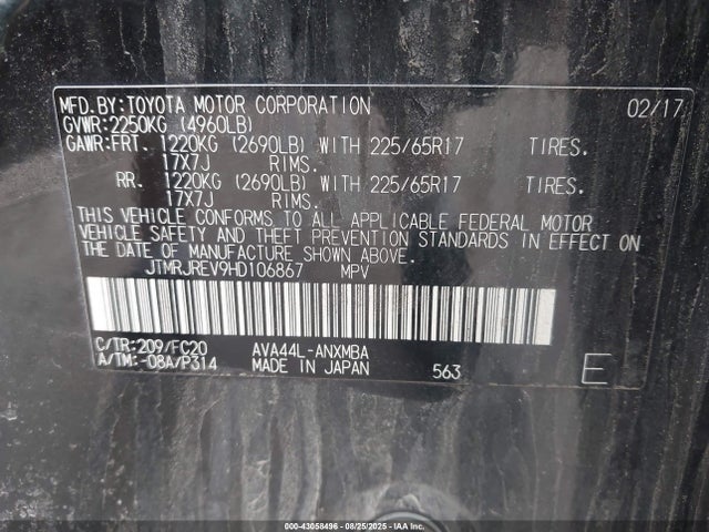 JTMRJREV9HD106867 Toyota 2ar-fxe, 2jm+2fm