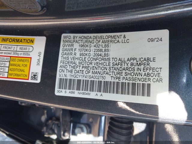 1HGCY1F41SA002750 Honda l15be