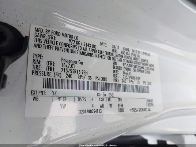 Ford 2.0l gdi 2017 1FADP3K2XHL333156 Image 9
