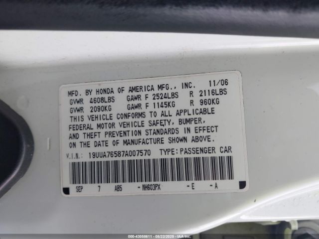 2007 ACURA TL 19UUA76587A007570 Photo 8