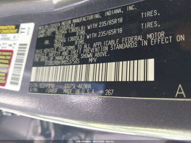 Toyota Highlander Le 2021 5TDBZRBH1MS537565 Image 9