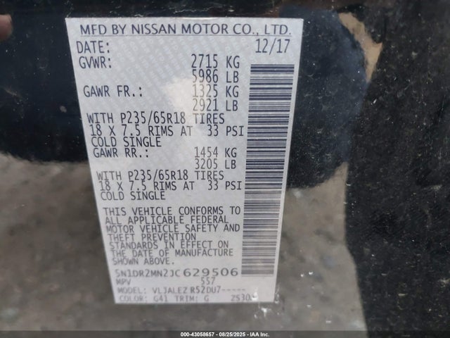 5N1DR2MN2JC629506 Nissan Pathfinder