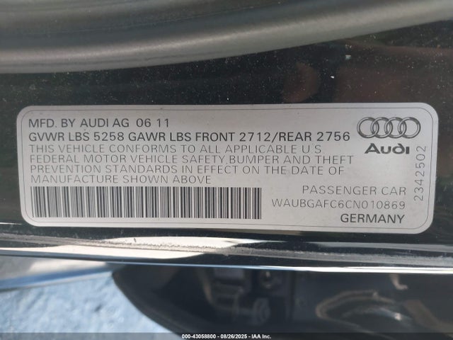 2012 AUDI A6 WAUBGAFC6CN010869 Photo 8