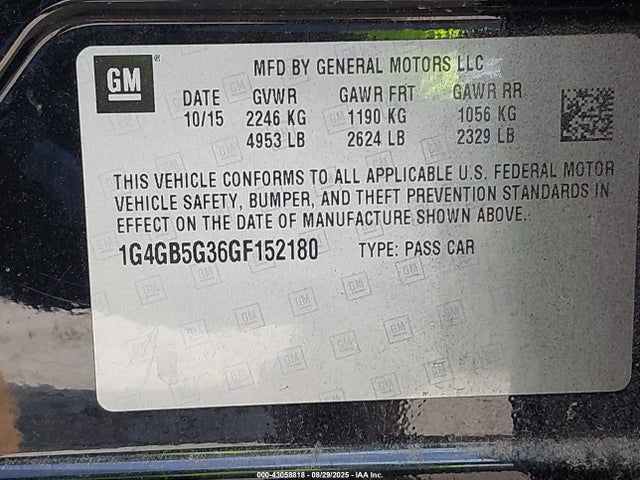 1G4GB5G36GF152180 Buick lfx - sidi, vvt, e85 max, alum gm
