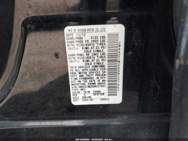 2013 NISSAN MURANO JN8AZ1MUXDW207452 Photo 8