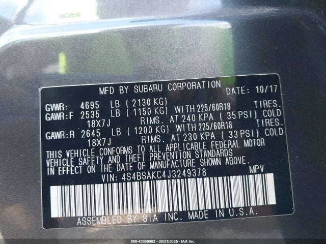 Subaru u5 2018 4S4BSAKC4J3249378 Image 9