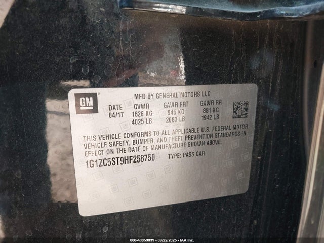 1G1ZC5ST9HF258750 Chevrolet lfv - di: direct injection, vvt: variable valve timing, gen 1
