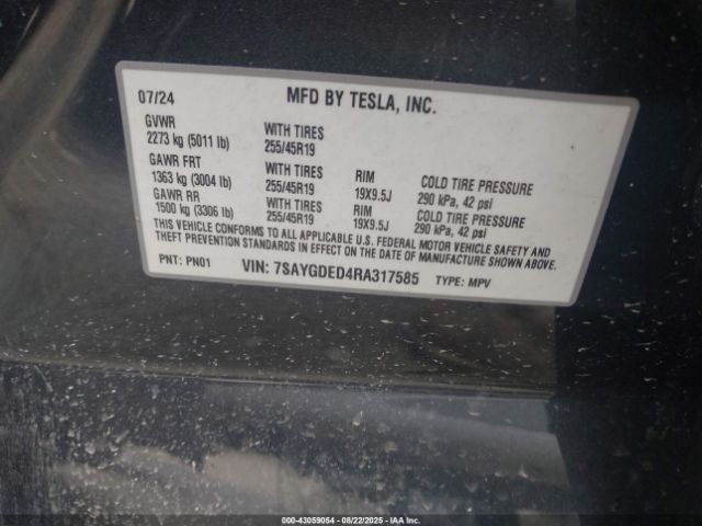 2024 TESLA MODEL Y 7SAYGDED4RA317585 Photo 8
