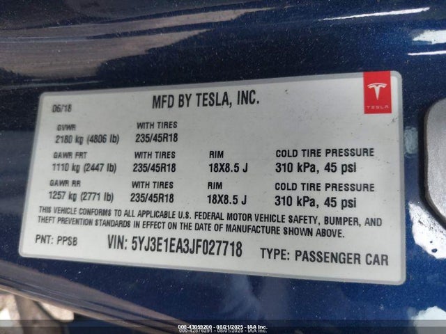2018 TESLA MODEL 3 5YJ3E1EA3JF027718 Photo 8