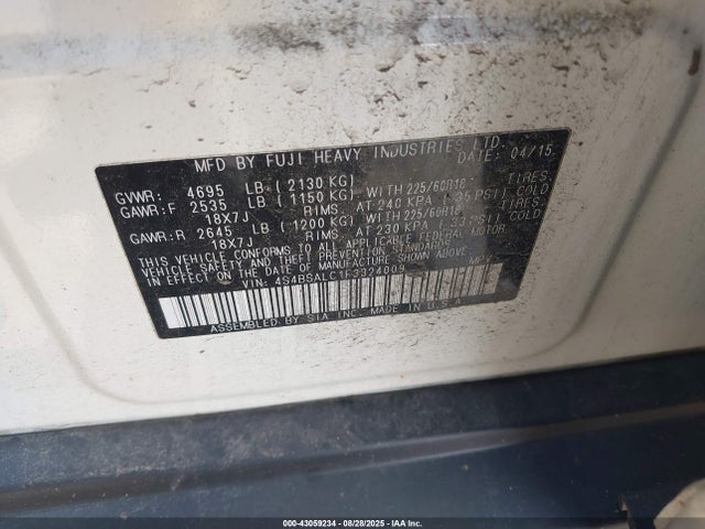 Subaru 2.5l u5 2015 4S4BSALC1F3324009 Image 9
