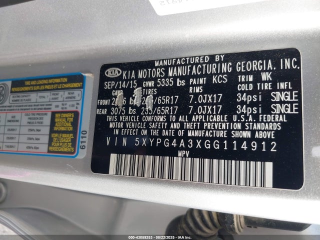 5XYPG4A3XGG114912 KIA dohc gdi theta ii