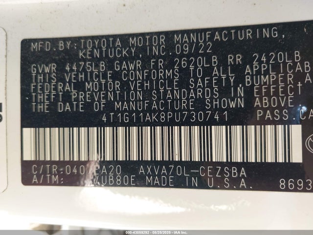 4T1G11AK8PU730741 Toyota a25a-fks