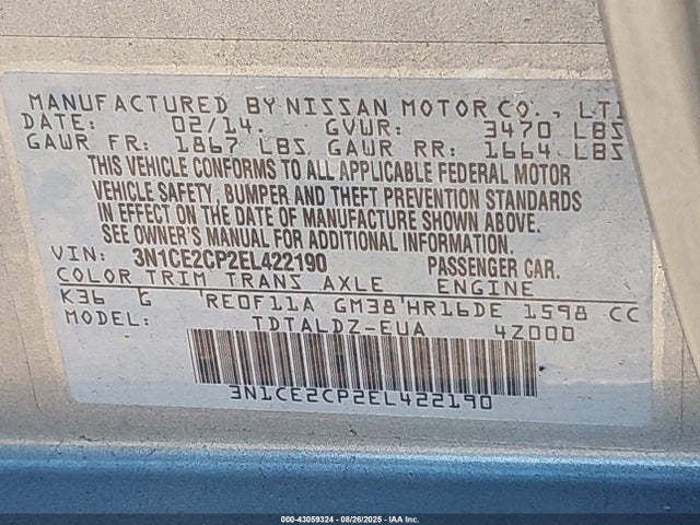 Nissan 2014 2014 3N1CE2CP2EL422190 Image 9