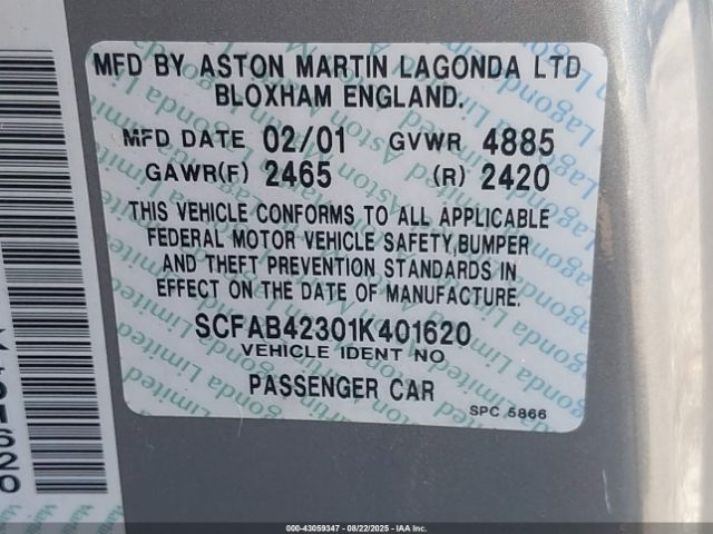 2001 ASTON MARTIN DB7 VANTAGE SCFAB42301K401620 Photo 8