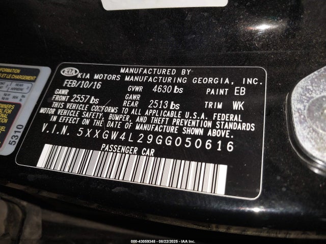 5XXGW4L29GG050616 KIA t-gdi theta ii