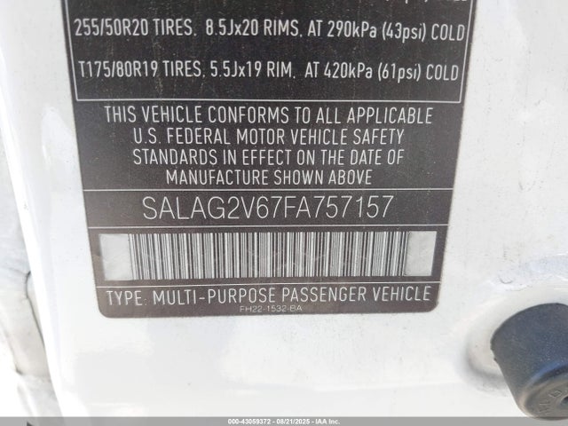 Land Rover super-charged lev2 ulev 2015 SALAG2V67FA757157 Image 9