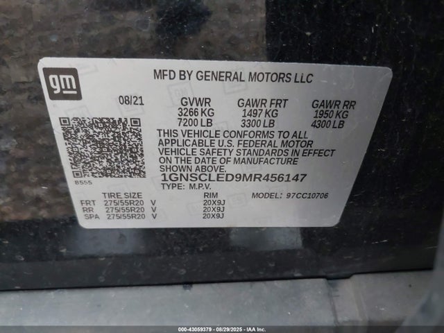 Auction sale of the 2021 Chevrolet Tahoe 2wd Commercial Fleet, vin: 1GNSCLED9MR456147, lot number: 43059379