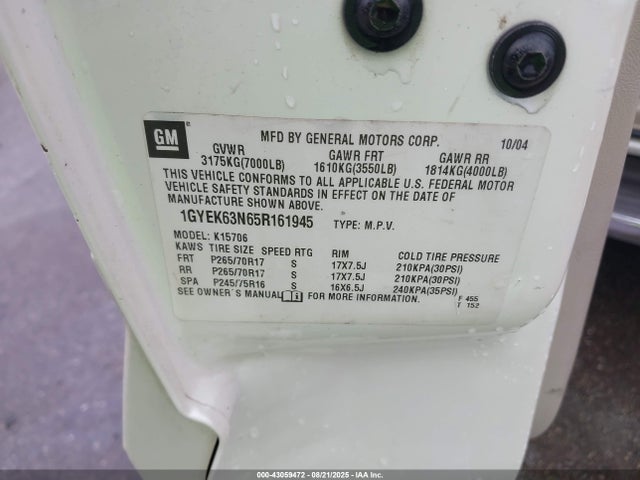 2005 CADILLAC ESCALADE 1GYEK63N65R161945 Photo 8