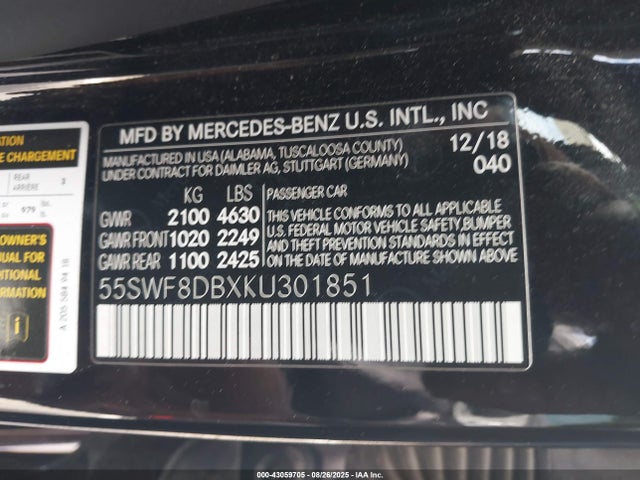 Mercedes-Benz m264 2019 55SWF8DBXKU301851 Image 9