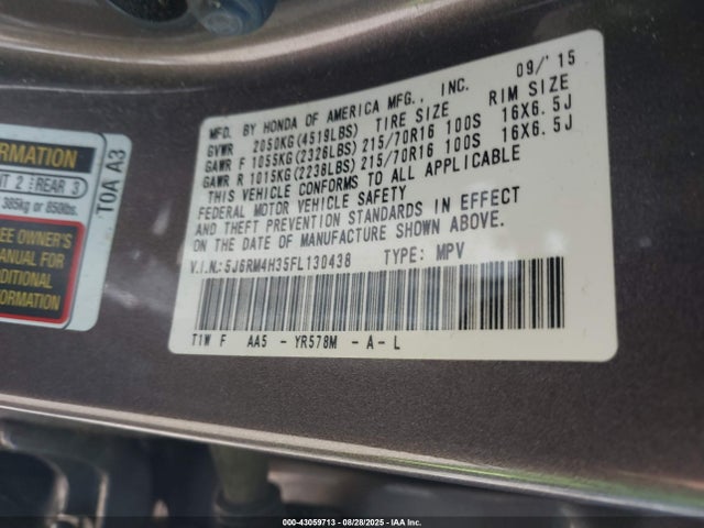 Honda k24w9 2015 5J6RM4H35FL130438 Image 9