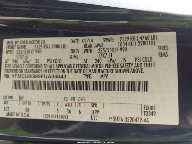 Ford 2015 2015 1FMCU0G90FUA06643 Image 9