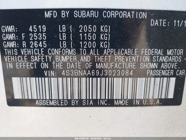 Subaru u5 2018 4S3BNAA69J3023084 Image 9