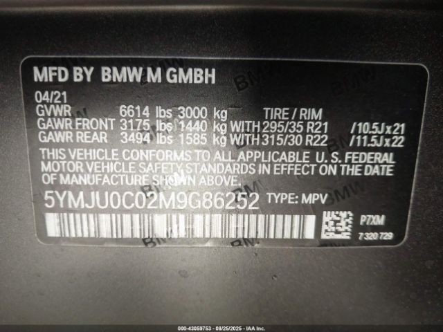 2021 BMW X5 M 5YMJU0C02M9G86252 Photo 8