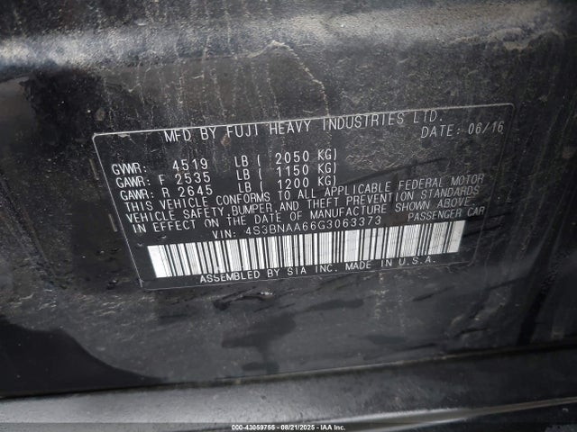 Subaru 2.5l u5 2016 4S3BNAA66G3063373 Image 9