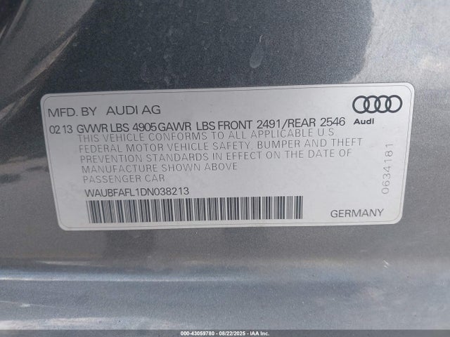 2013 AUDI A4 WAUBFAFL1DN038213 Photo 8