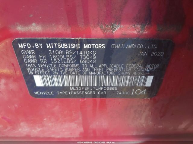 2020 MITSUBISHI MIRAGE G4 ML32F3FJ7LHF06865 Photo 8
