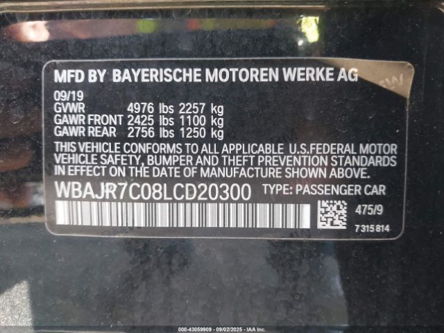 2020 BMW 530I WBAJR7C08LCD20300 Photo 8