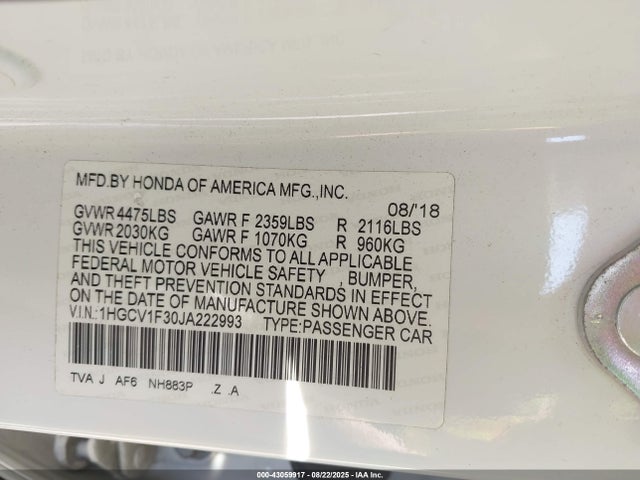 1HGCV1F30JA222993 Honda l15be