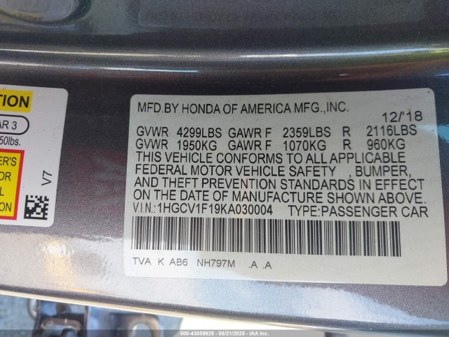 Honda l15be 2019 1HGCV1F19KA030004 Image 9