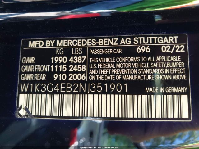 2022 MERCEDES-BENZ A 220 W1K3G4EB2NJ351901 Photo 8