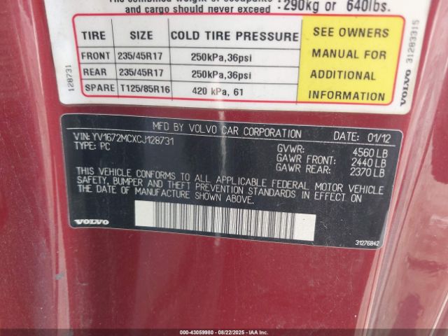 2012 VOLVO C70 YV1672MCXCJ128731 Photo 8