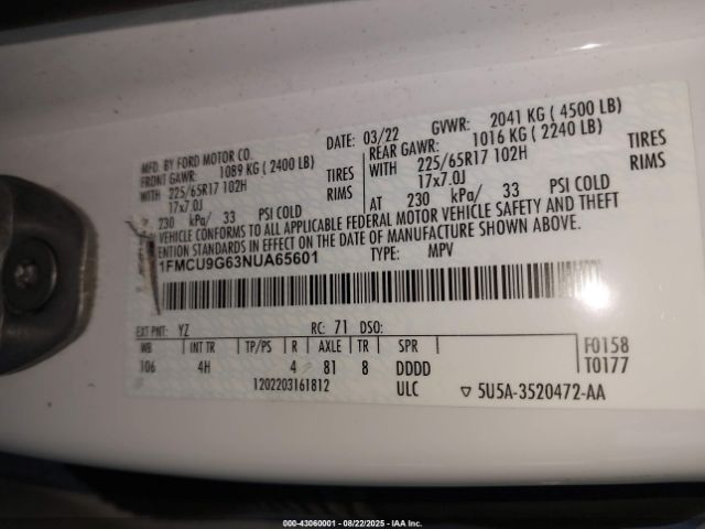 2022 FORD ESCAPE 1FMCU9G63NUA65601 Photo 8
