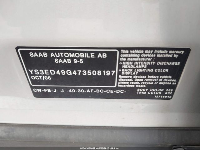 2007 SAAB 9-5 YS3ED49G473508197 Photo 8