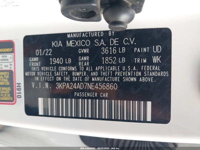3KPA24AD7NE456860 KIA mpi gamma ii