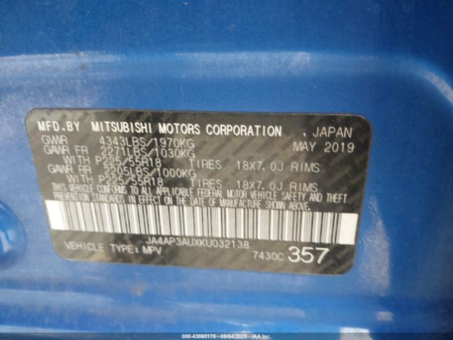 2019 MITSUBISHI OUTLANDER SPORT JA4AP3AUXKU032138 Photo 8