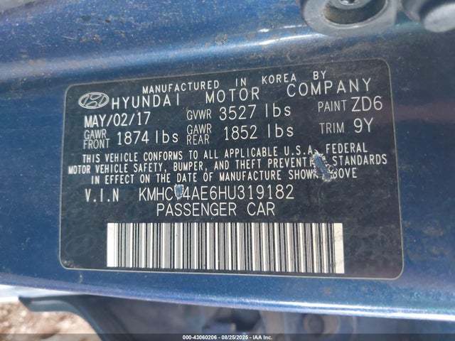KMHCT4AE6HU319182 Hyundai ACCENT SE