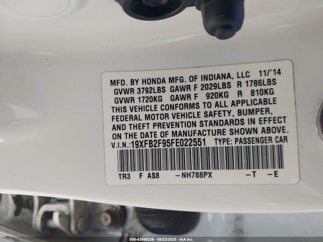Honda r18z1 2015 19XFB2F95FE022551 Image 9