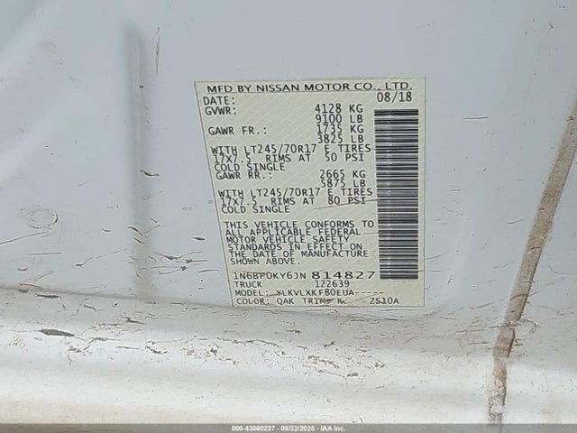 1N6BF0KY6JN814827 Nissan NV