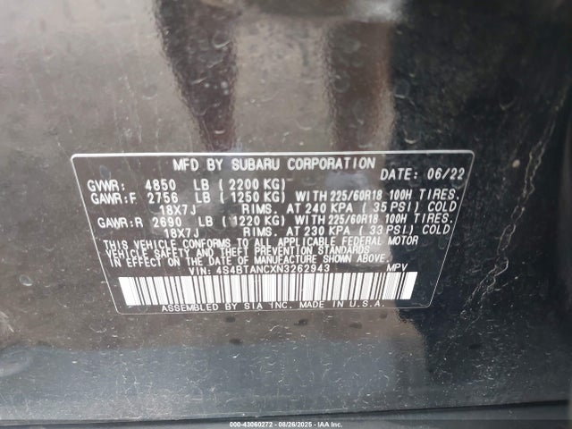 4S4BTANCXN3262943 Subaru na, u5
